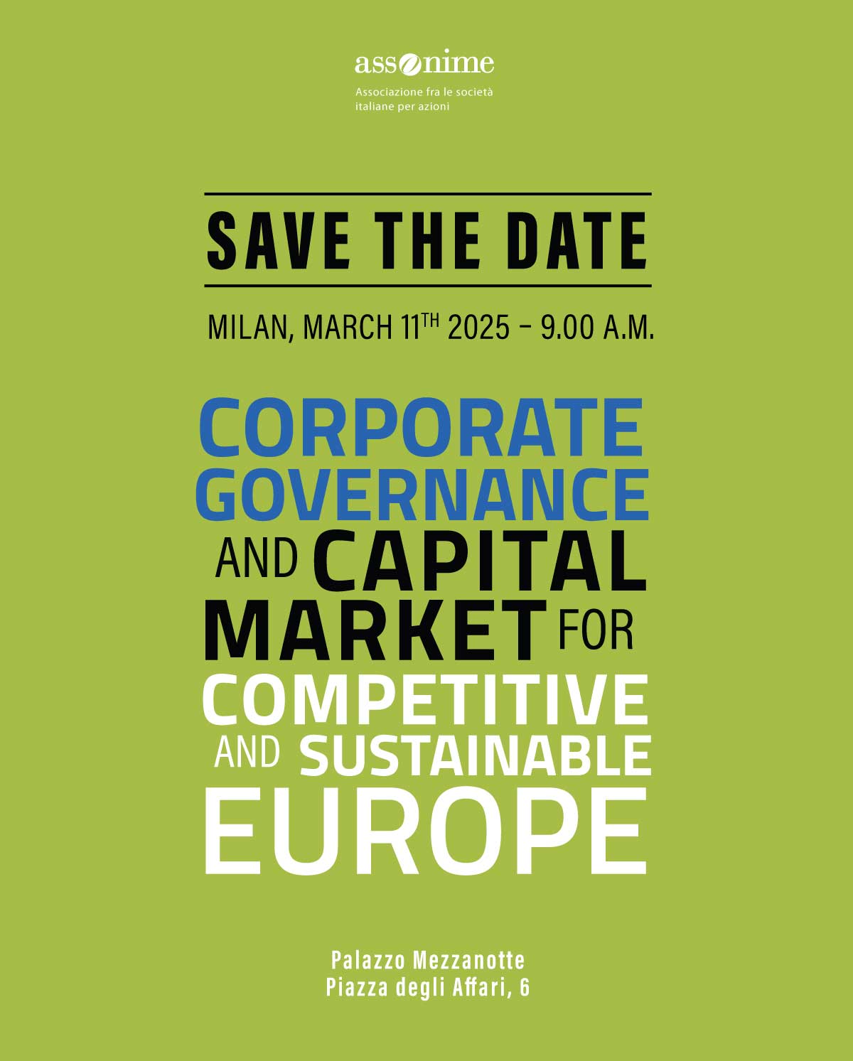 Corporate Governance and Capital Market for competitive and sustainable Europe